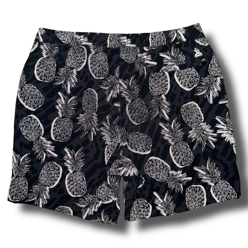CHUBBIES Swim Shorts Men XL Black Reflective Pineapple Lined 7'' Trunks Drawcord